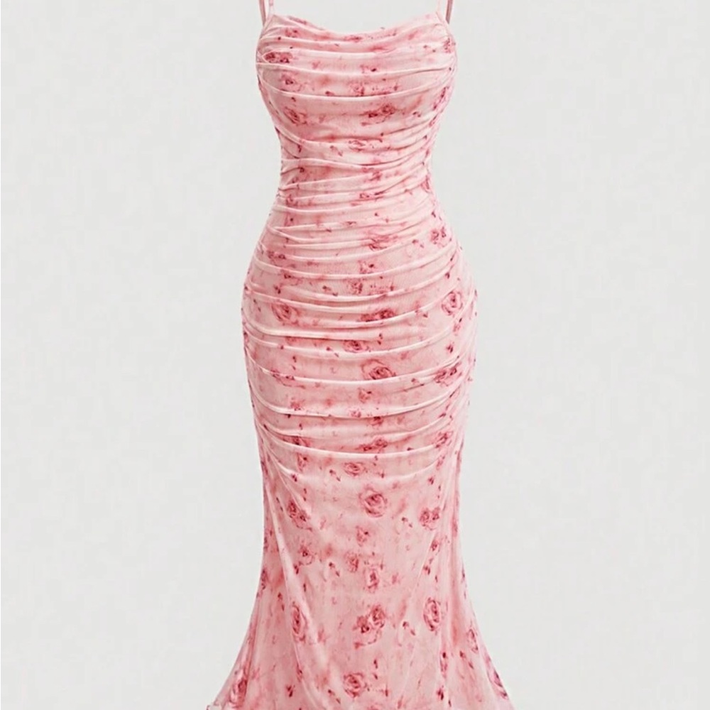 NWOT SHEIN MOD Plus Ruffled Bodycon Dress With Floral Print & Spaghetti Straps
